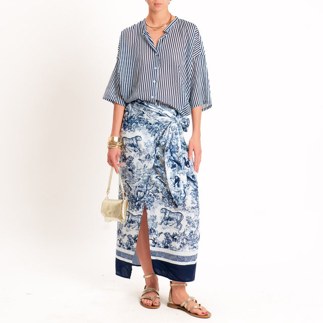 Tensione in-Gonna pareo fantasia toile de jouy - blu/latte