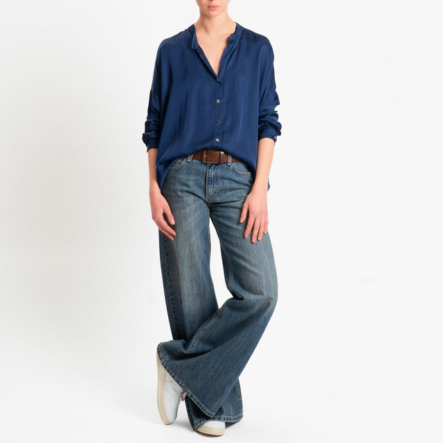 Tensione in-Camicia satin bottoni dorati - blu