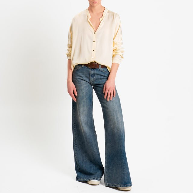 Tensione in-Camicia satin bottoni dorati - yellow