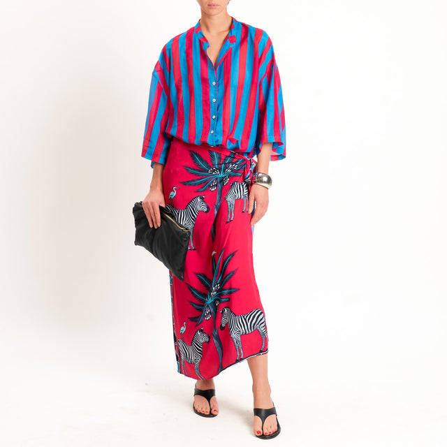 Tensione in-Camicia in mussola a righe - magenta/turchese
