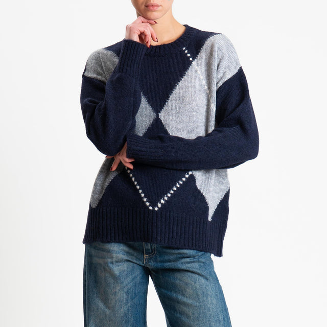 Tensione in-Maglia rombi argyle misto lana - blu/grigio/antracite