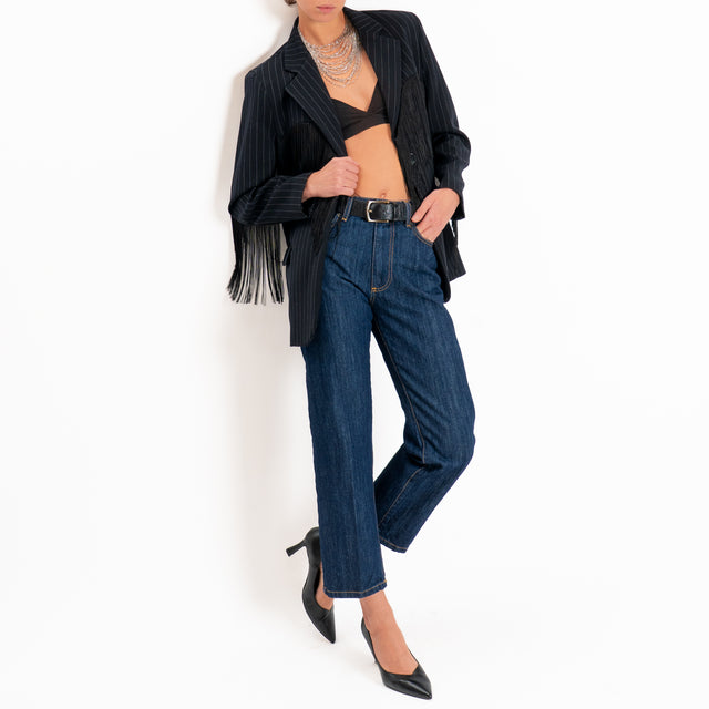 Dixie-Giacca gessata con frange - nero
