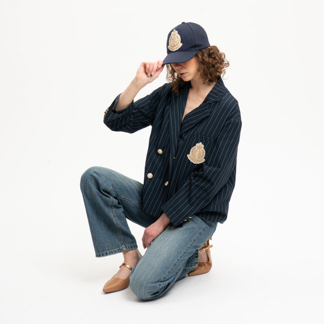 Tensione in-Giacca gessata con cappello - blu
