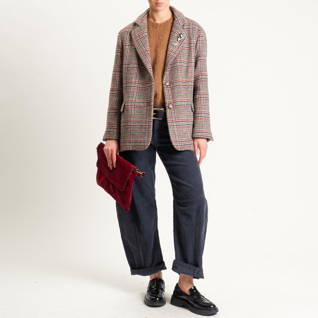 Dixie-Giacca oversize fantasia con spille - beige/rosso/nero
