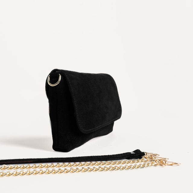 W by white mood-Pochette genuine leather scamoscia - nero