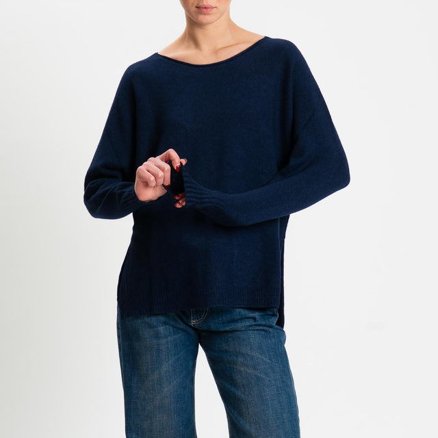 Zeroassoluto-Maglia soft hand scollo barca spacchi laterali - blu