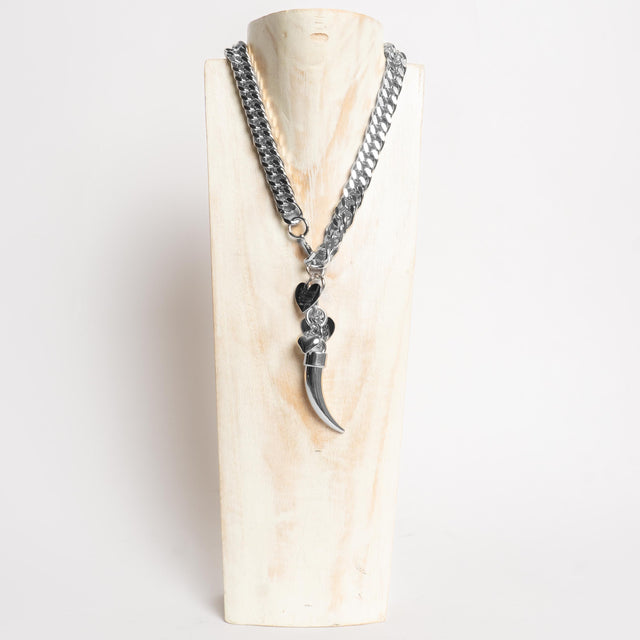 W by Whitemood-Collana catena con corno e ciondoli - silver
