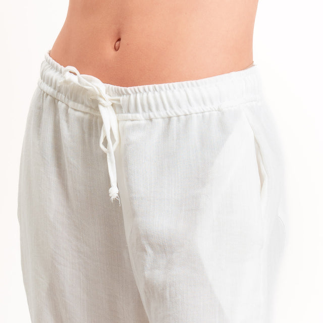 Zeroassoluto-Pantalone BARRY barrel coulisse viscosa jacquard - bianco