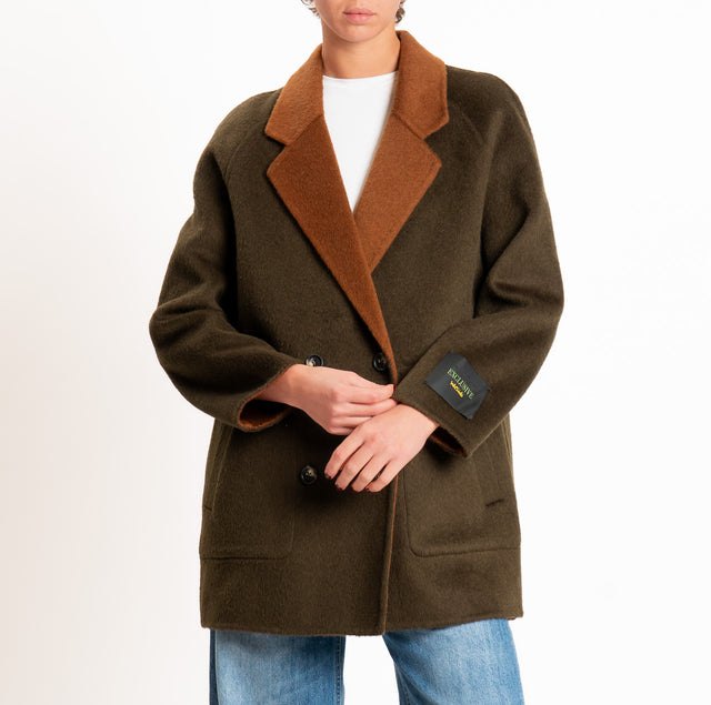 Wu'side-Cappotto DOUBLE FACE 100% lana - militare/coccio