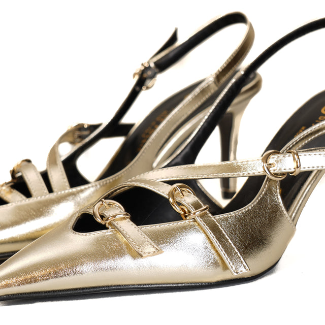 Divine Follie - Zapato destalonado laminado con tacón - Platino