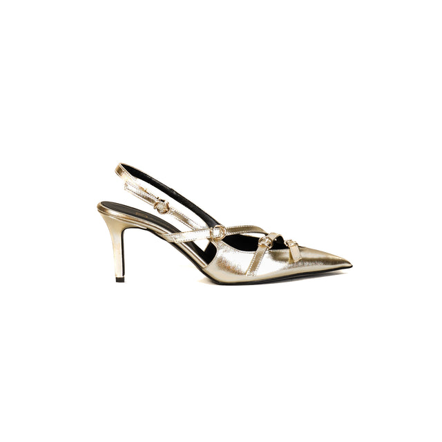 Divine Follie - Zapato destalonado laminado con tacón - Platino