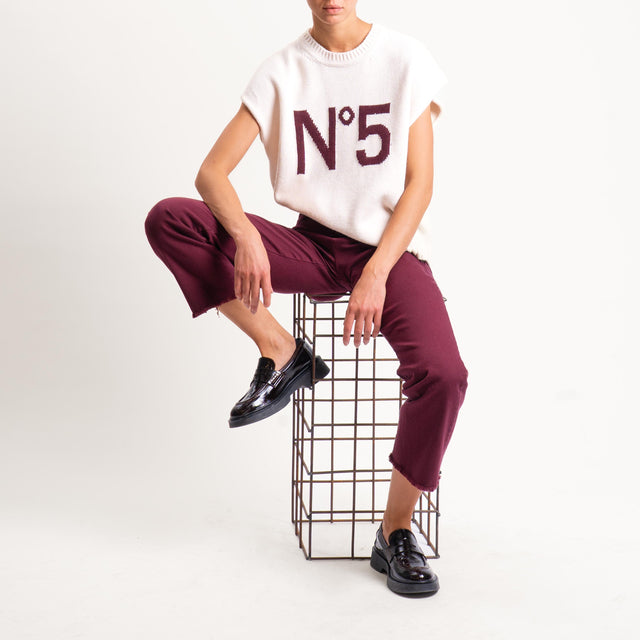 Tensione in- Gilet N.5 misto alpaca - off white/burgundy