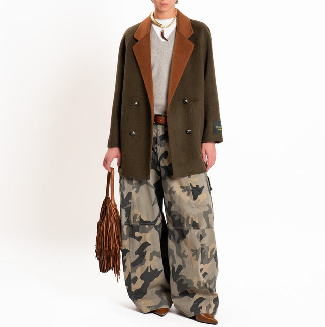Wu'side-Cappotto DOUBLE FACE 100% lana - militare/coccio