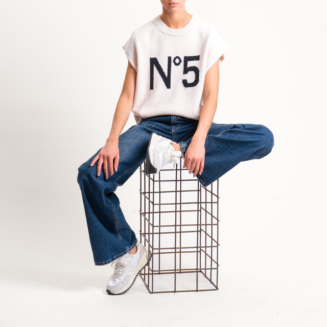 Tensione in- Gilet N.5 misto alpaca - off white/black