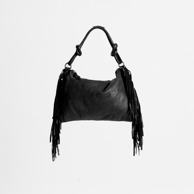 W by Whitemood-Borsa a mano in pelle con frange - nero