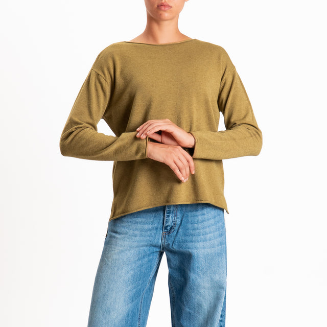Zeroassoluto-Maglia girocollo spacchi laterali - olio