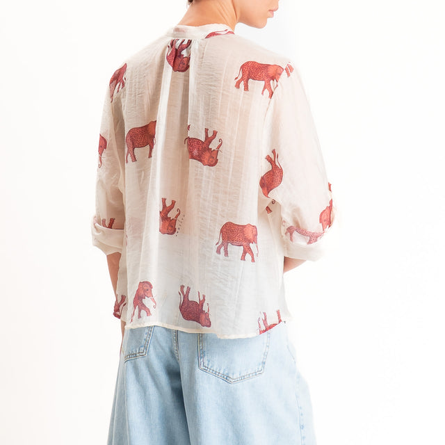 Haveone-Camicia mussola di lyocell fantasia elefanti - burro/vino