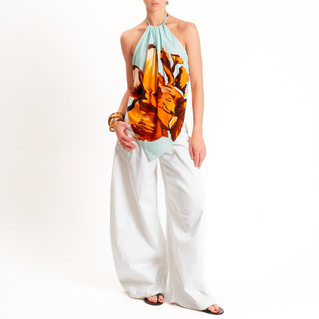 Tensione in-Top fantasia scollo halter - acqua/arancio