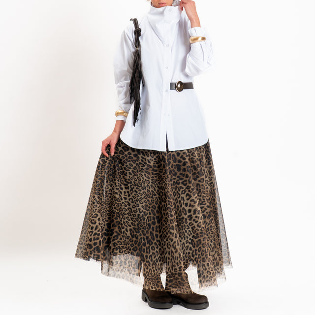 Tensione in-Gonna in tulle animalier con coullisse - sand/nero