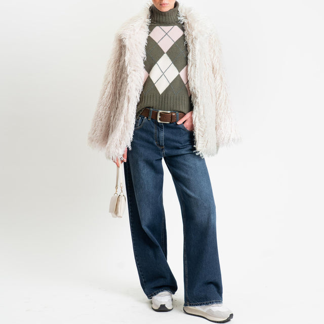 Tensione in-Maglia argyle collo alto misto cashmere - verde/off white/rosa