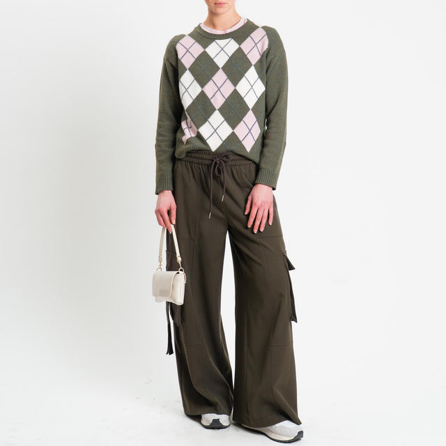 Tensione in-Maglia argyle girocollo misto cashmere - verde/off white/rosa