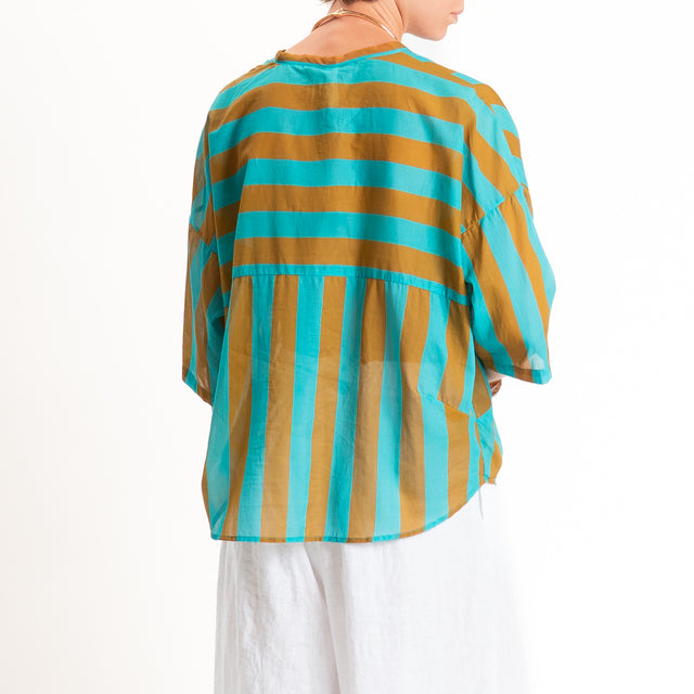 Tensione in-Camicia mussola a righe - turchese/tabacco