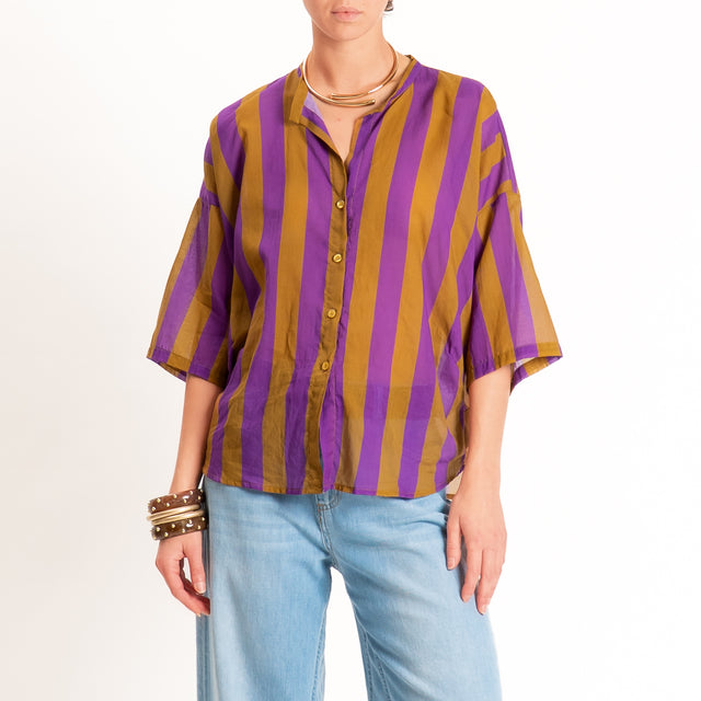 Tensione in-Camicia mussola a righe - viola/tabacco