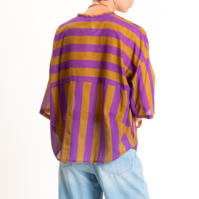 Tensione in-Camicia mussola a righe - viola/tabacco