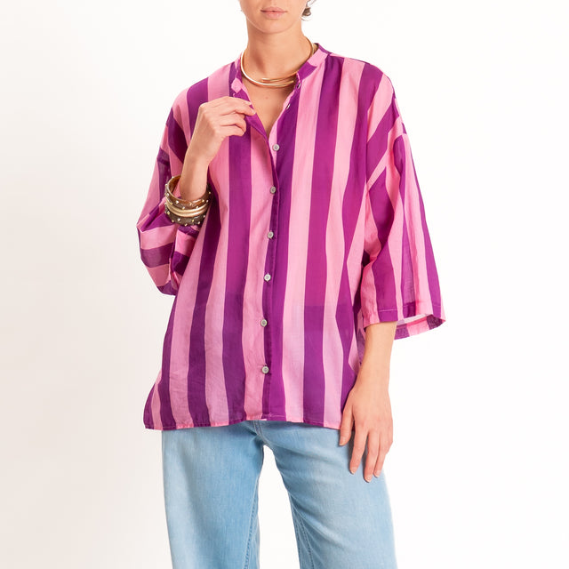 Tensione in-Camicia mussola a righe collo coreana - rosa/viola