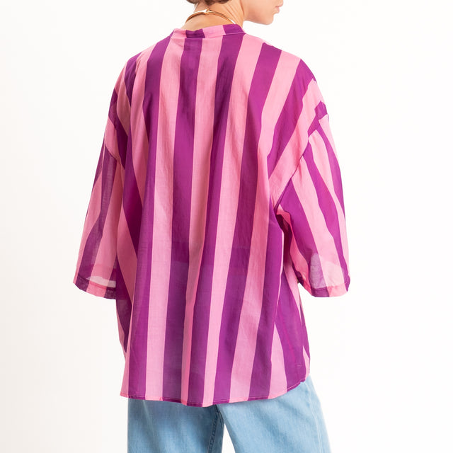 Tensione in-Camicia mussola a righe collo coreana - rosa/viola