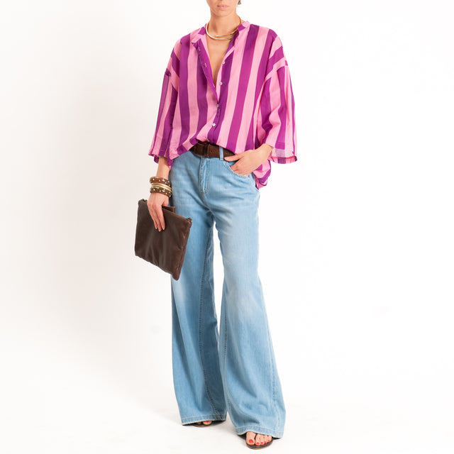 Tensione in-Camicia mussola a righe collo coreana - rosa/viola