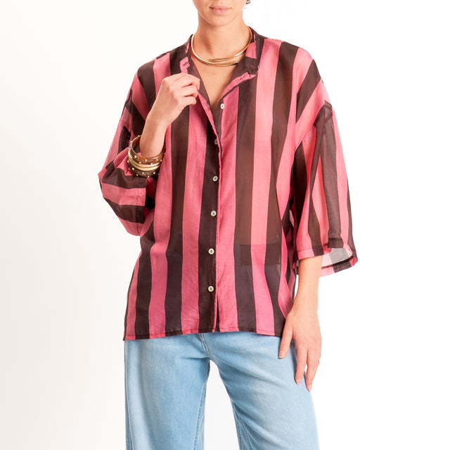 Tensione in-Camicia mussola a righe misto seta - fucsia/moro