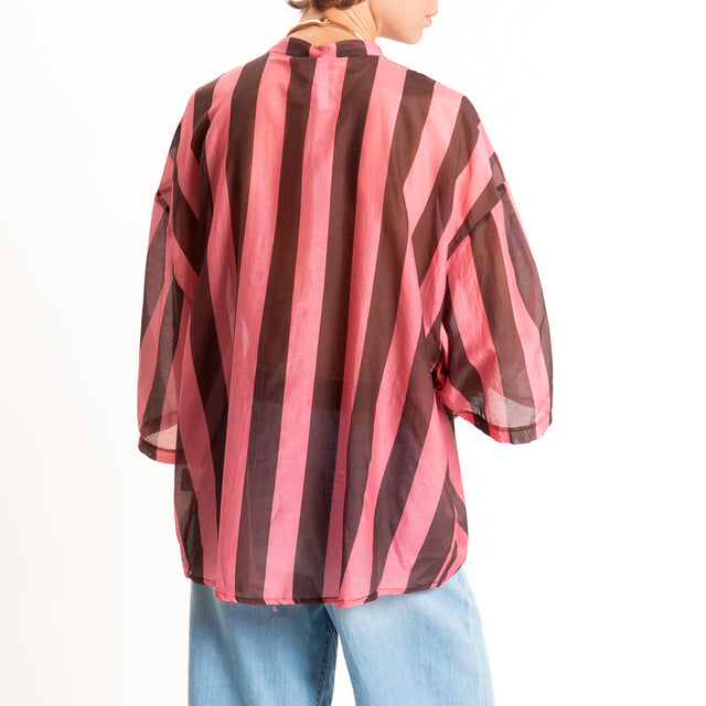 Tensione in-Camicia mussola a righe misto seta - fucsia/moro