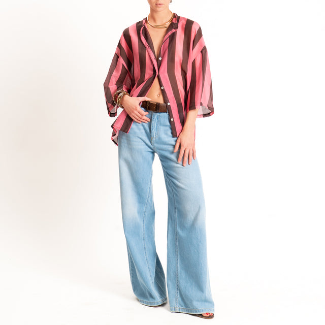 Tensione in-Camicia mussola a righe misto seta - fucsia/moro