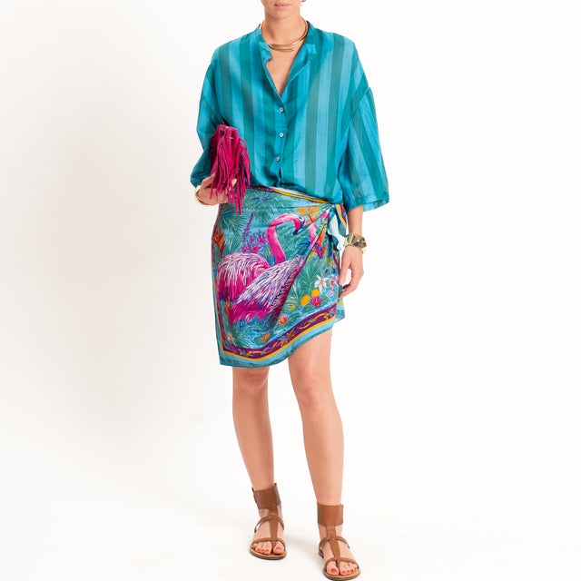 Tensione in-Camicia mussola a righe collo coreana - celeste/verde
