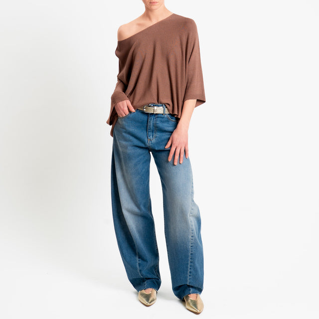 Zeroassoluto-Maglia a scatola scollo barca manica - sughero