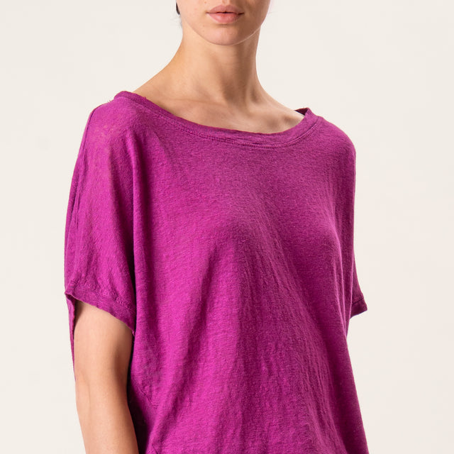 Zeroassoluto-T-shirt scatola in lino - ciclamino