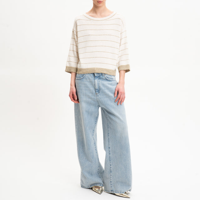 Eco-Maglia girocollo a righe in lurex - burro