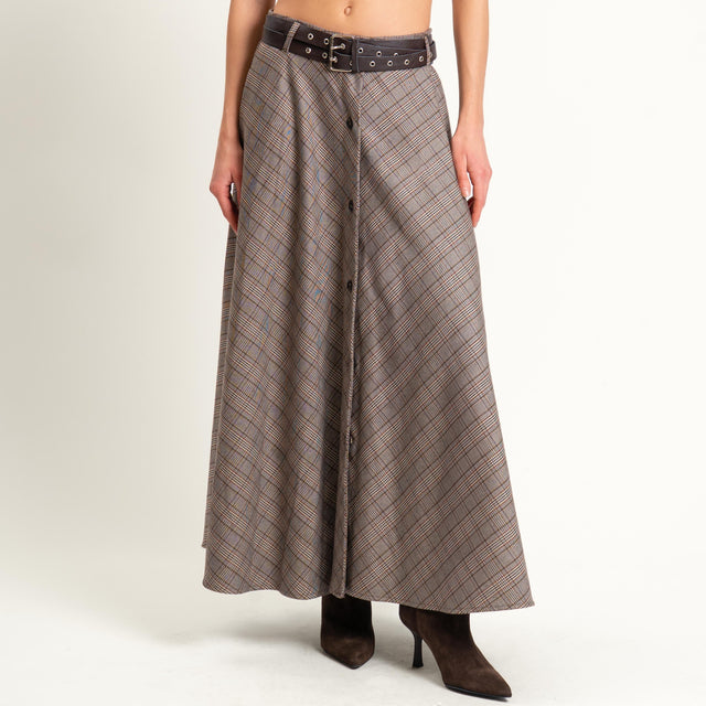 Motel-Gonna principe di galles con bottoni davanti - moro/sand/vino