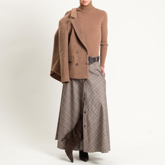 Motel-Gonna principe di galles con bottoni davanti - moro/sand/vino