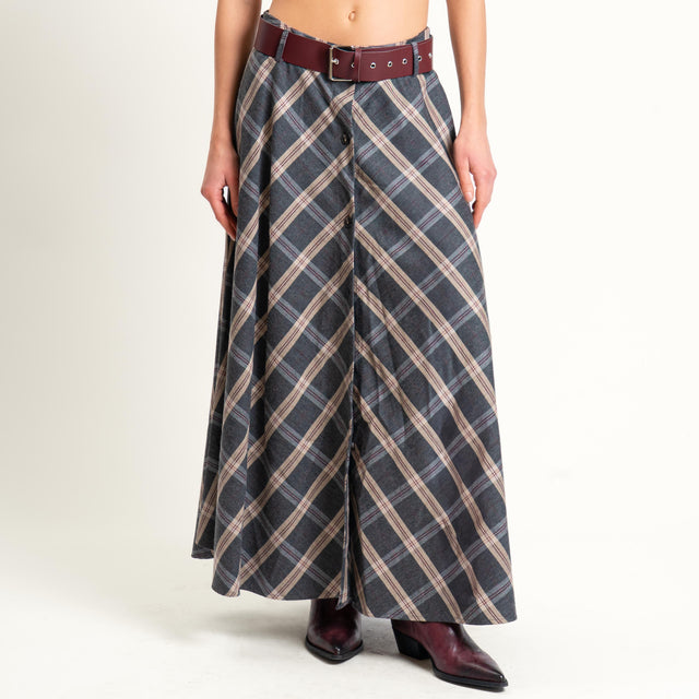 Motel-Gonna check con bottoni davanti - antracite/beige/vino