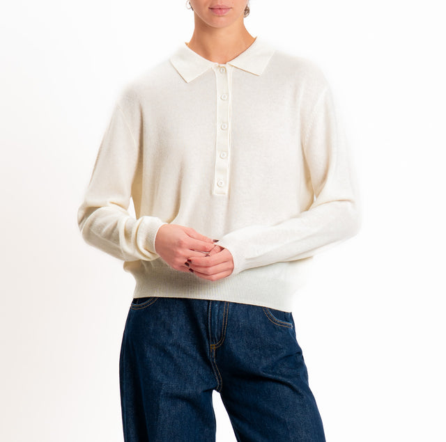 Tensione in-Maglia polo 100% LANA SOFT - panna