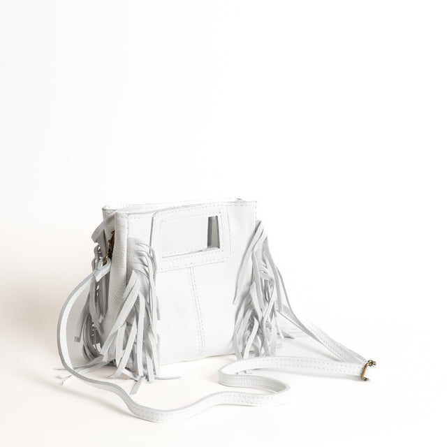 W by Whitemood-Mini borsa a mano con frange laterali - latte