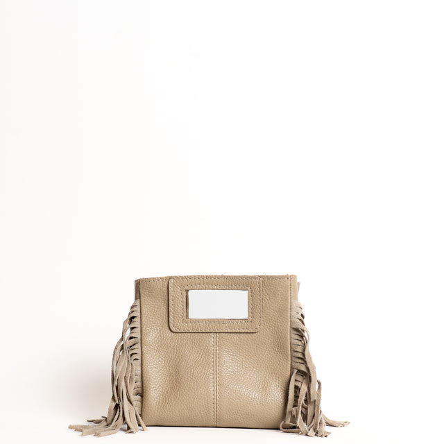 W by Whitemood-Mini borsa a mano con frange laterali - taupe