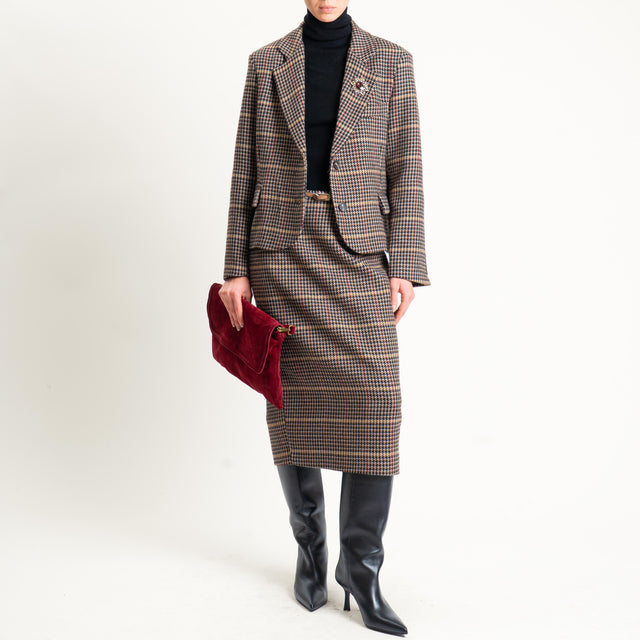 Tensione in- Giacca crop pied de poule con spilla - nero/moro/vino