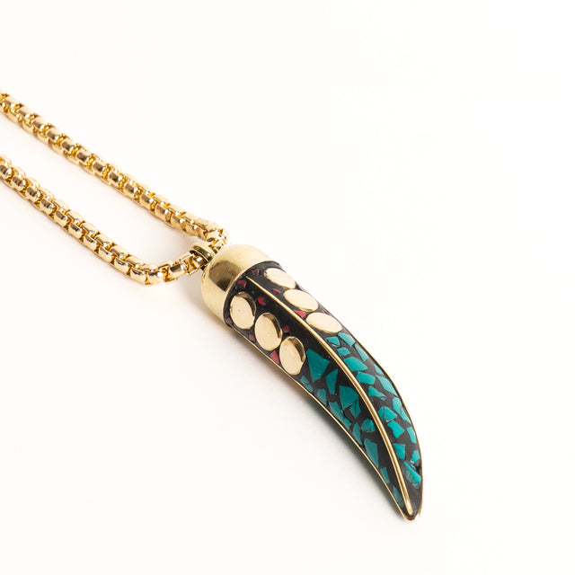 White mood -Collana corno tibetano - gold/ottanio