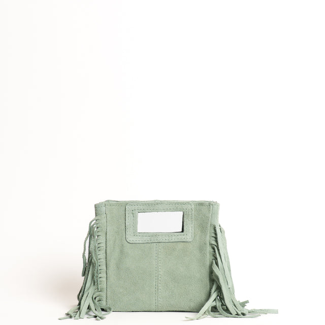 W by Whitemood-Mini borsa a mano scamosciata con frange - verde acqua