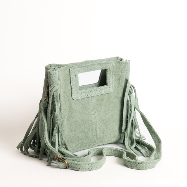 W by Whitemood-Mini borsa a mano scamosciata con frange - verde acqua