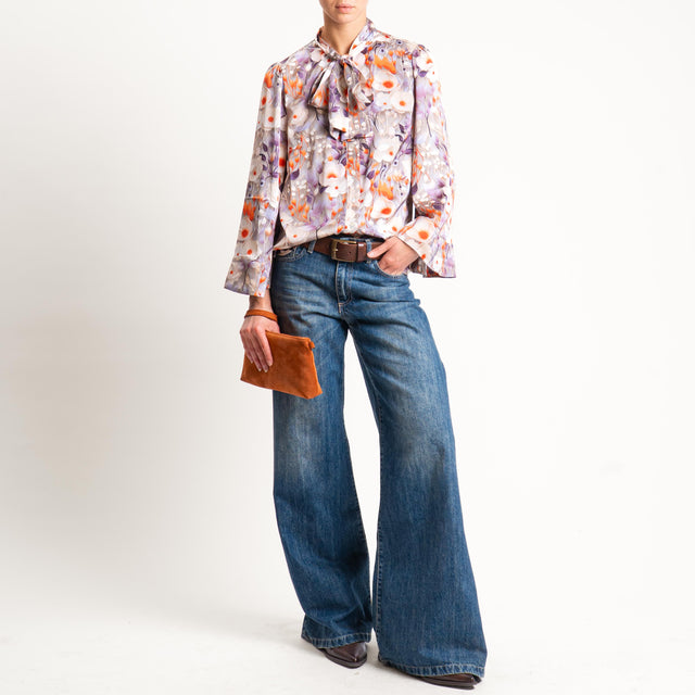 Anonyme-Camicia fantasia floreale con cravatta - taupe/orange/peonia
