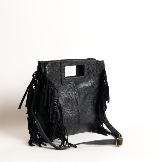 White mood-Borsa a mano con frange laterali - Nero